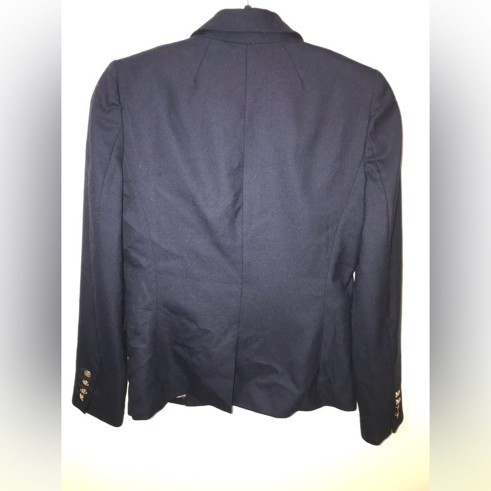 𝅺j. Crew Factory Womens Wool Blend Gold Buttons Schoolboy Navy Blazer Size 0 - Picture 11 of 15